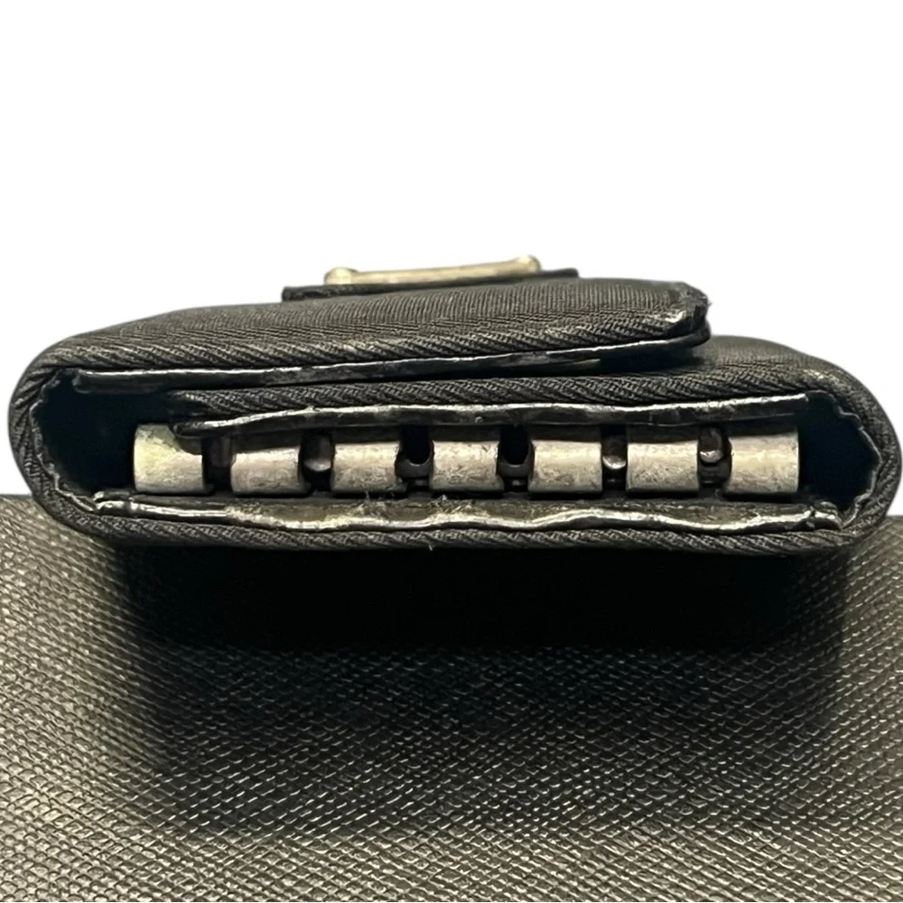 Prada Black Tessuto Nylon Saffiano‎ Leather 6 Key Holder Wallet Made in Italy